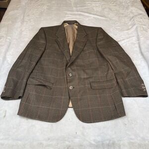 Burberrys Vintage Mens Lambswool Glen Plaid Blazer Brown Check Sport Coat